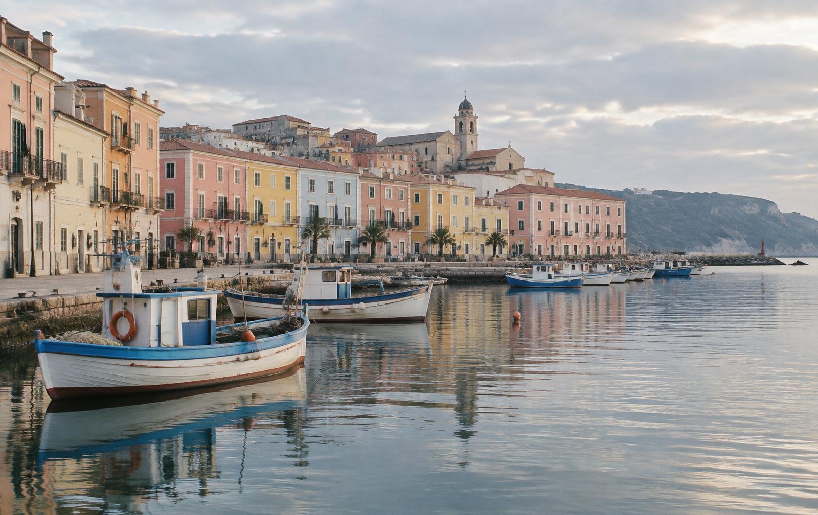 Illustrative Mediterranean harbour scene; not a photograph of Carloforte