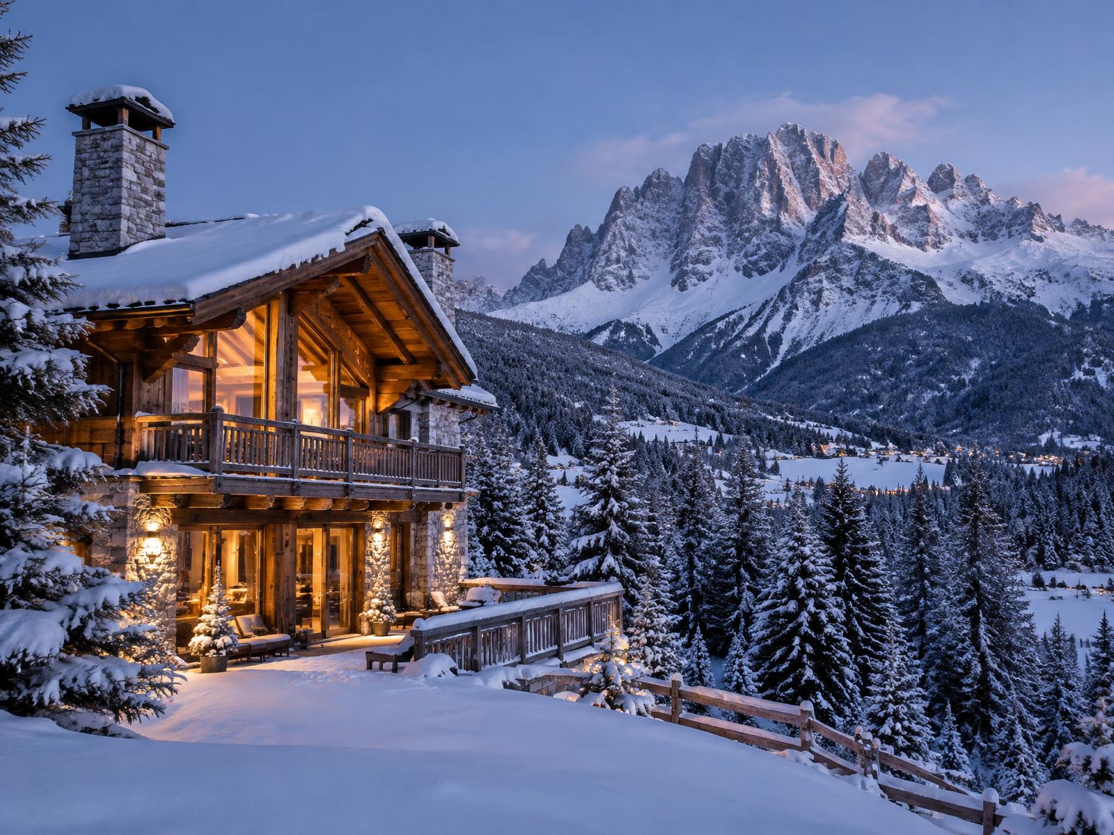 Illustrative Dolomites chalet near Cortina d'Ampezzo; not a photograph of the listed chalet
