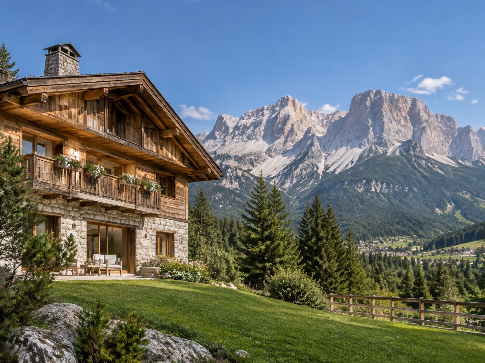 Illustrative Dolomites villa near Cortina d'Ampezzo; not a photograph of the listed villa